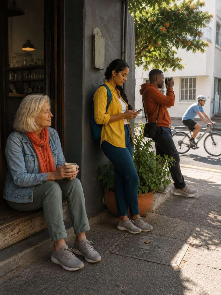 Friends taking a coffee break at a local Cape Town neighbourhood cafe